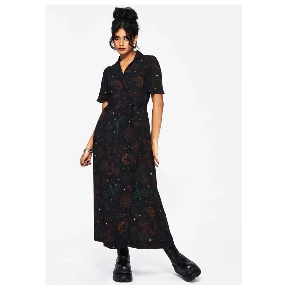 Disturbia Phoenix Dragon Maxi Wrap Dress Whimsigoth Goth UK 8 US 4 Fantasy